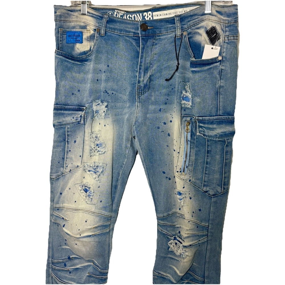 Reason Jeans Men's 38 X 33 Factory Distressed Artsy Straight Fit Tapered NWT L‎ - Picture 3 of 16